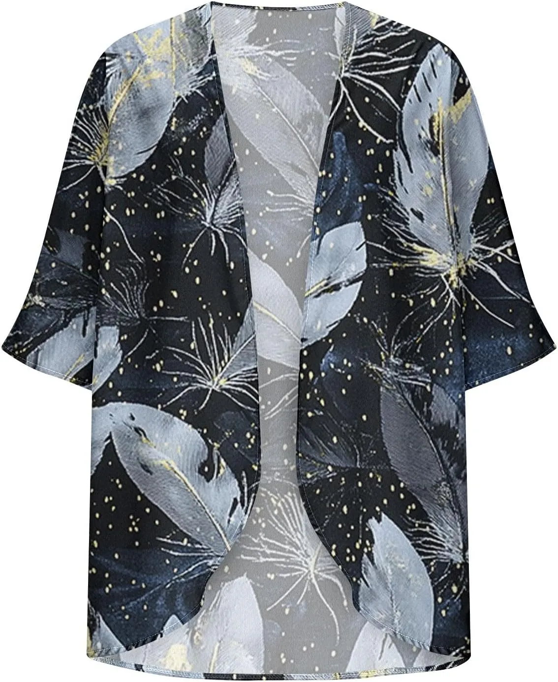 Womens Summer 3/4 Sleeve Chiffon Kimono Cardigan Work Swimsuit Open Cover Ups Front Flowy Loose Beach Coverups