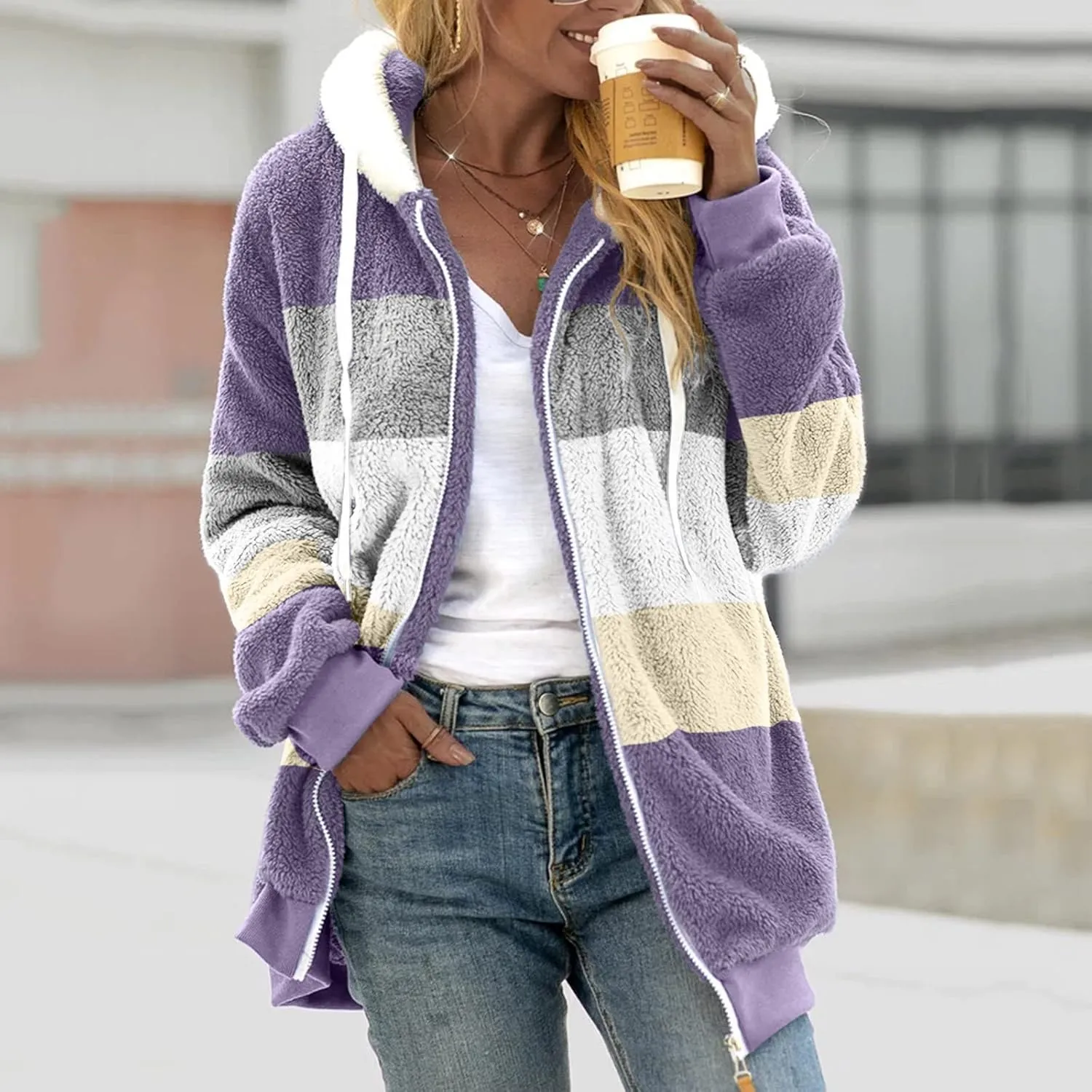 Womens Winter Coats Women's Thickened Overcoat Solid Color Splicing Warm Winter Lined Hoodie Snow Coat